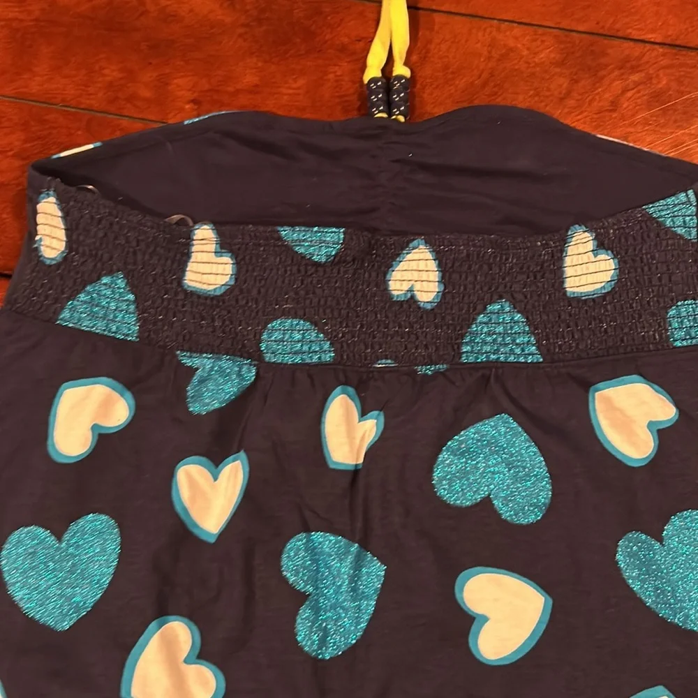 NWT Justice Retail Store Blue Yellow Glitter Hearts Halter Top beads Size 20